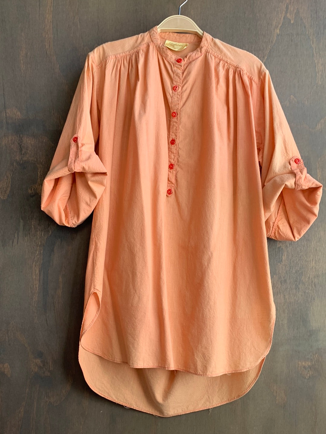 Peach cotton tunic with adjustable sleeves
