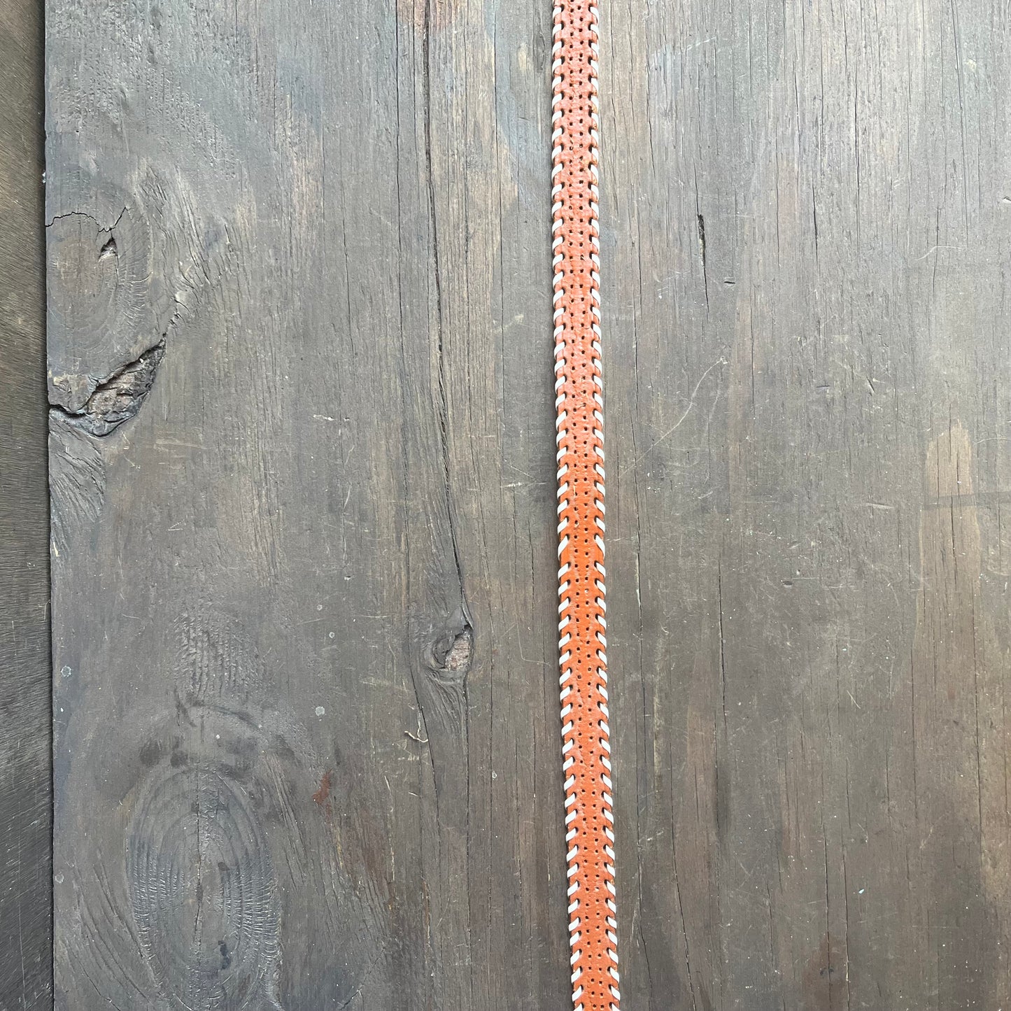 Brown leather kids belt with white wrapped sides