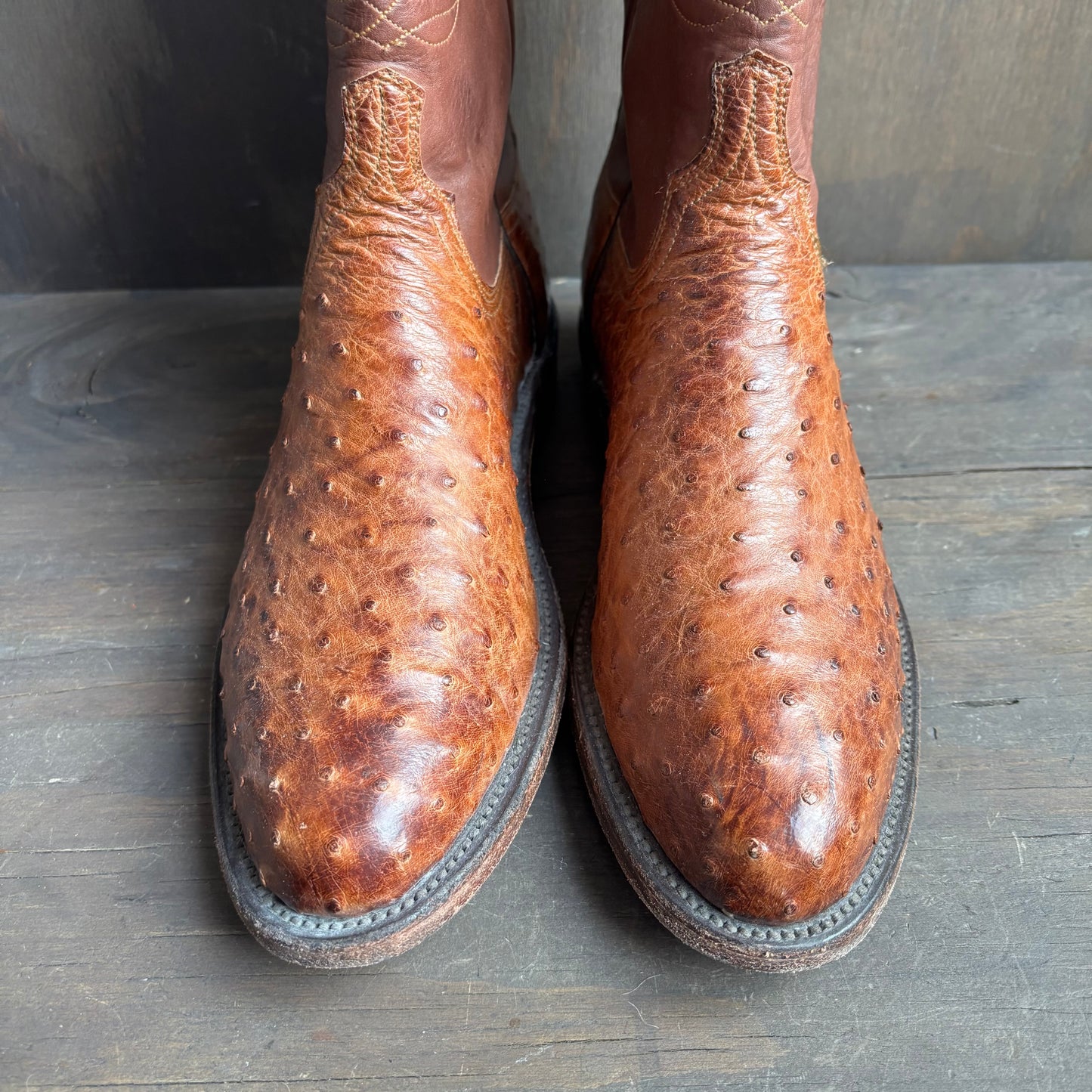 Lucchese Tan Ostrich Foot Roper Boot