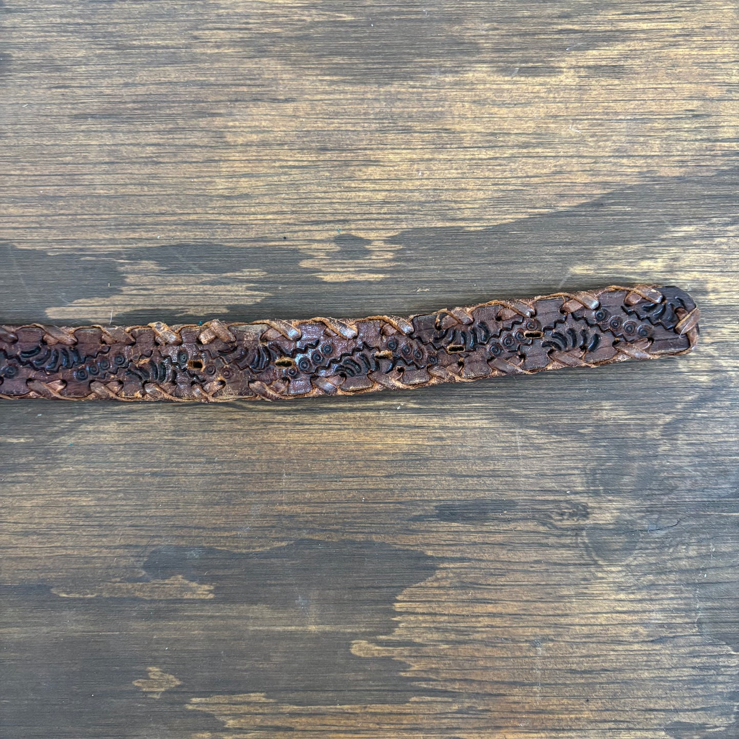 Reversible Brown Leather Belt with Wood Buckle