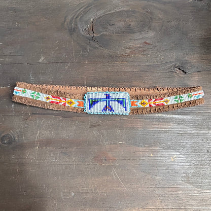 Vintage Leather Beaded Thunderbird Hat Band