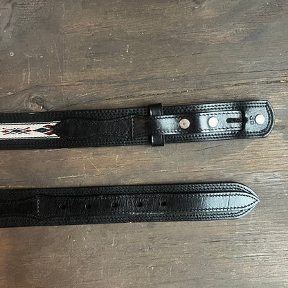 Black Leather Belt with Embroidered Inlay