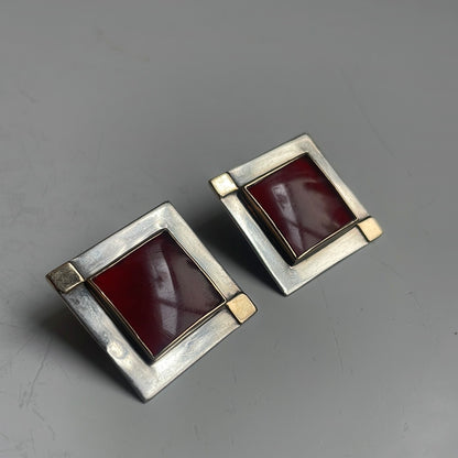 Red Carnelian Square Clip On Earrings