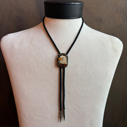 Hand Painted Bald Eagle Bolo on Black Tie