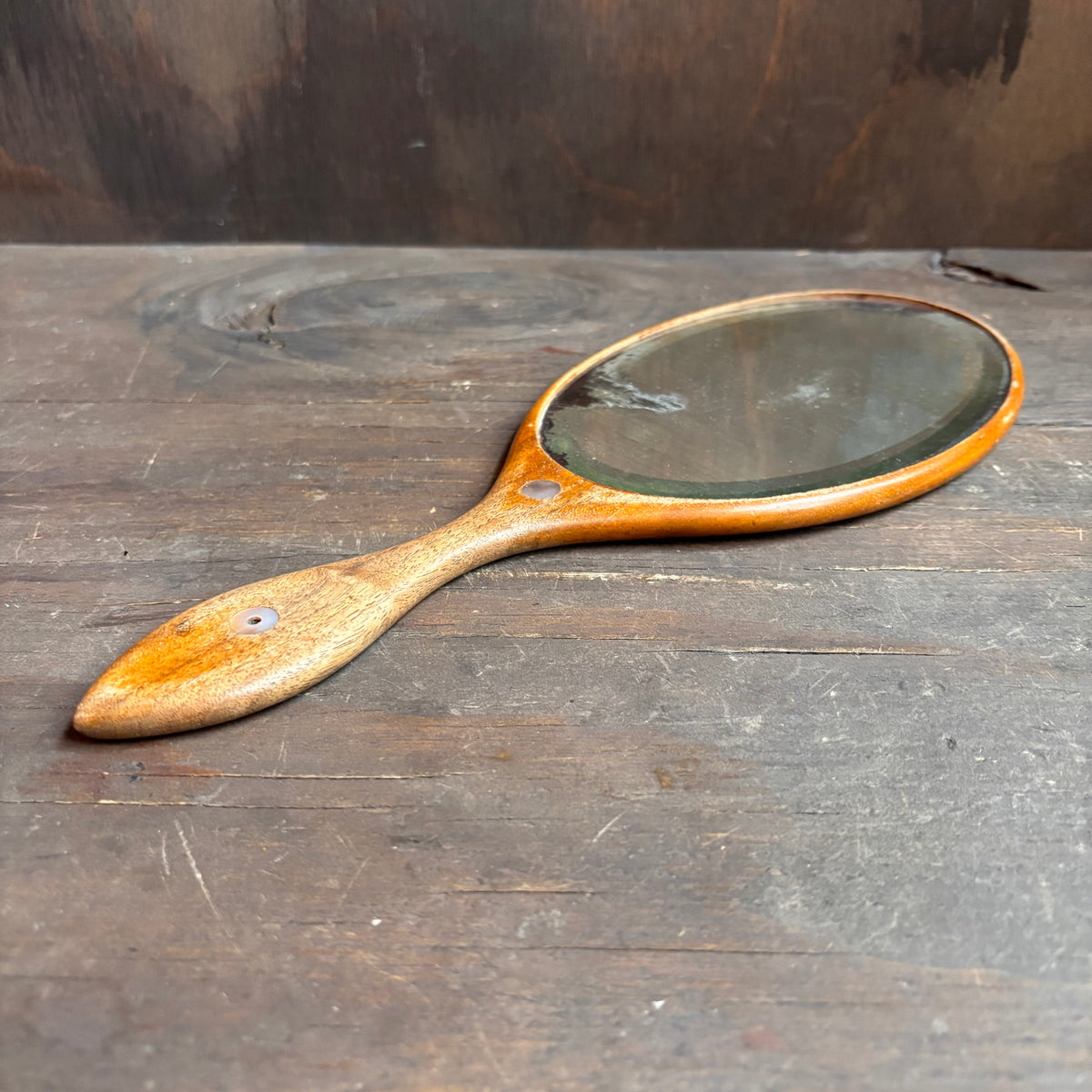 Antique Wood Hand Mirror