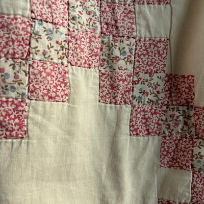 Vintage Pink Quilt Vest with Denim Trim