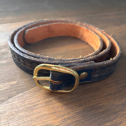 Vintage Navy Tooled Leather Belt