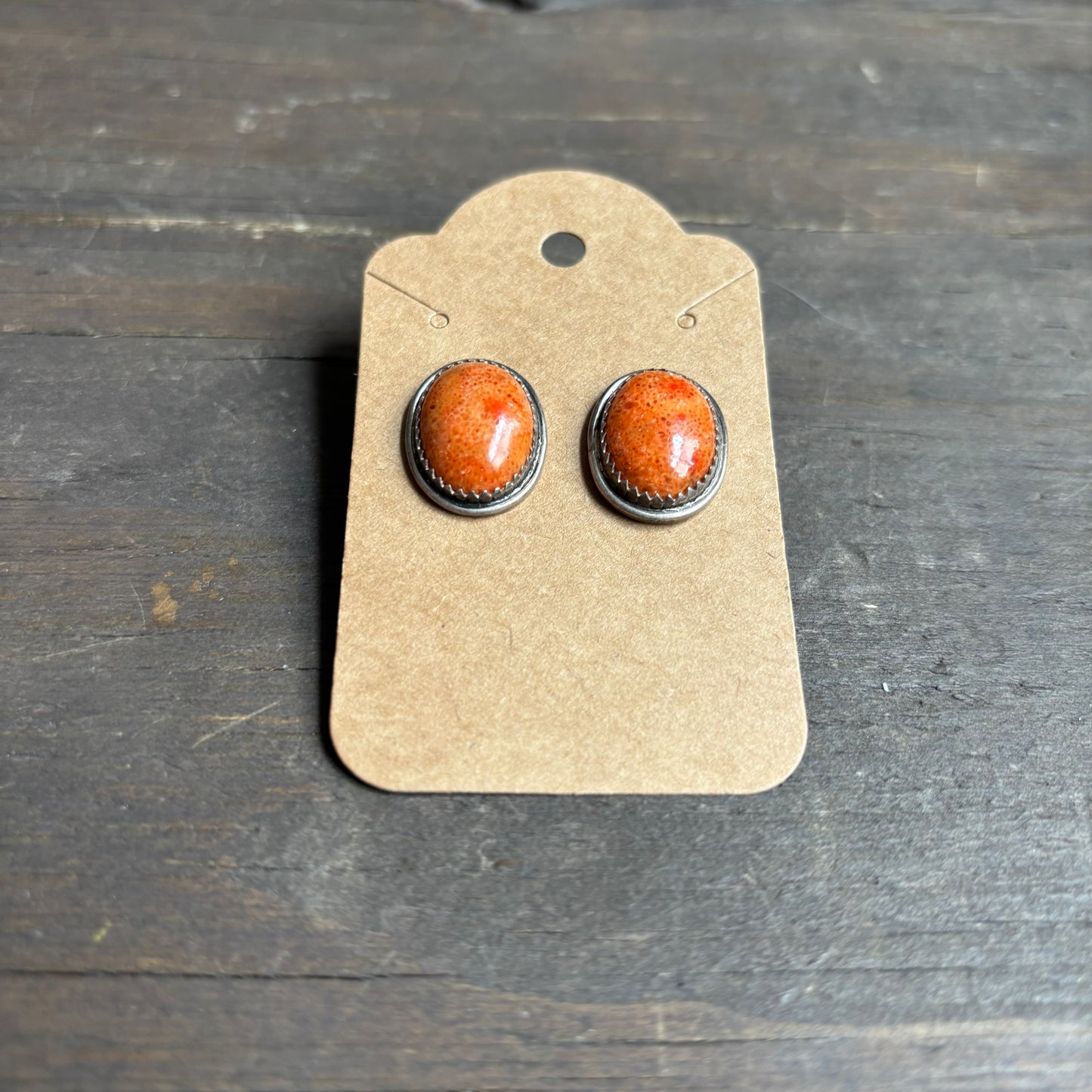 Oval Orange Stone Silver Earrings