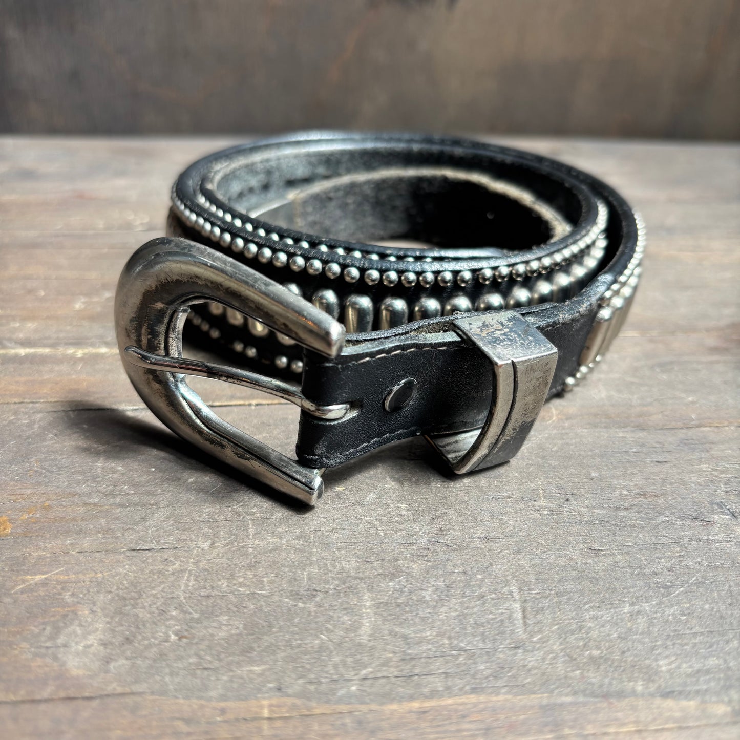 Black Leather Studded Belt
