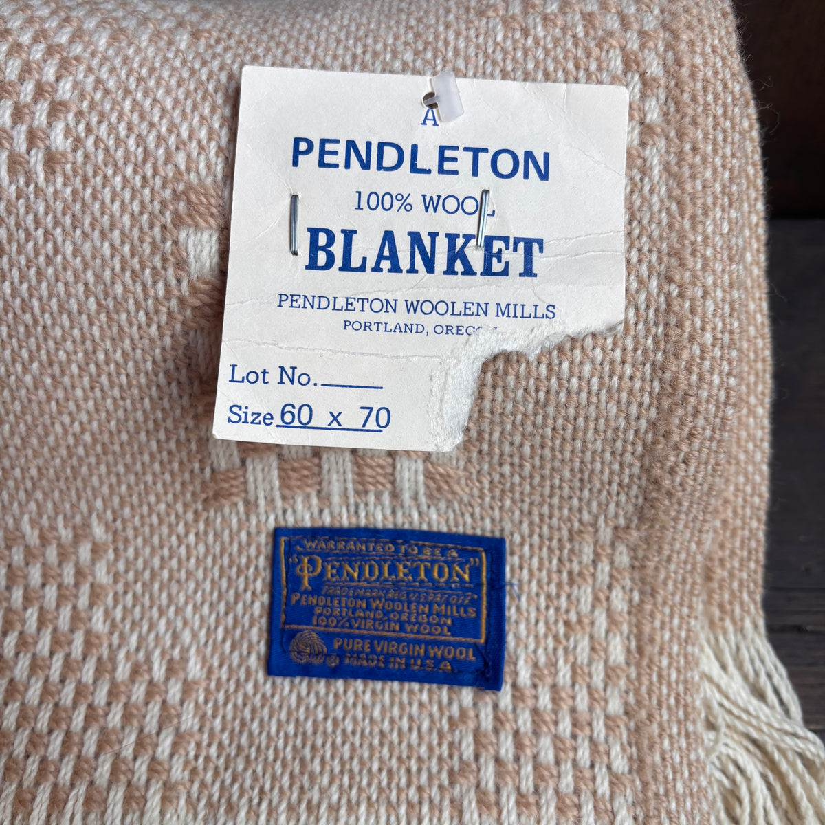 Vintage Pendleton Beige Wool Blanket