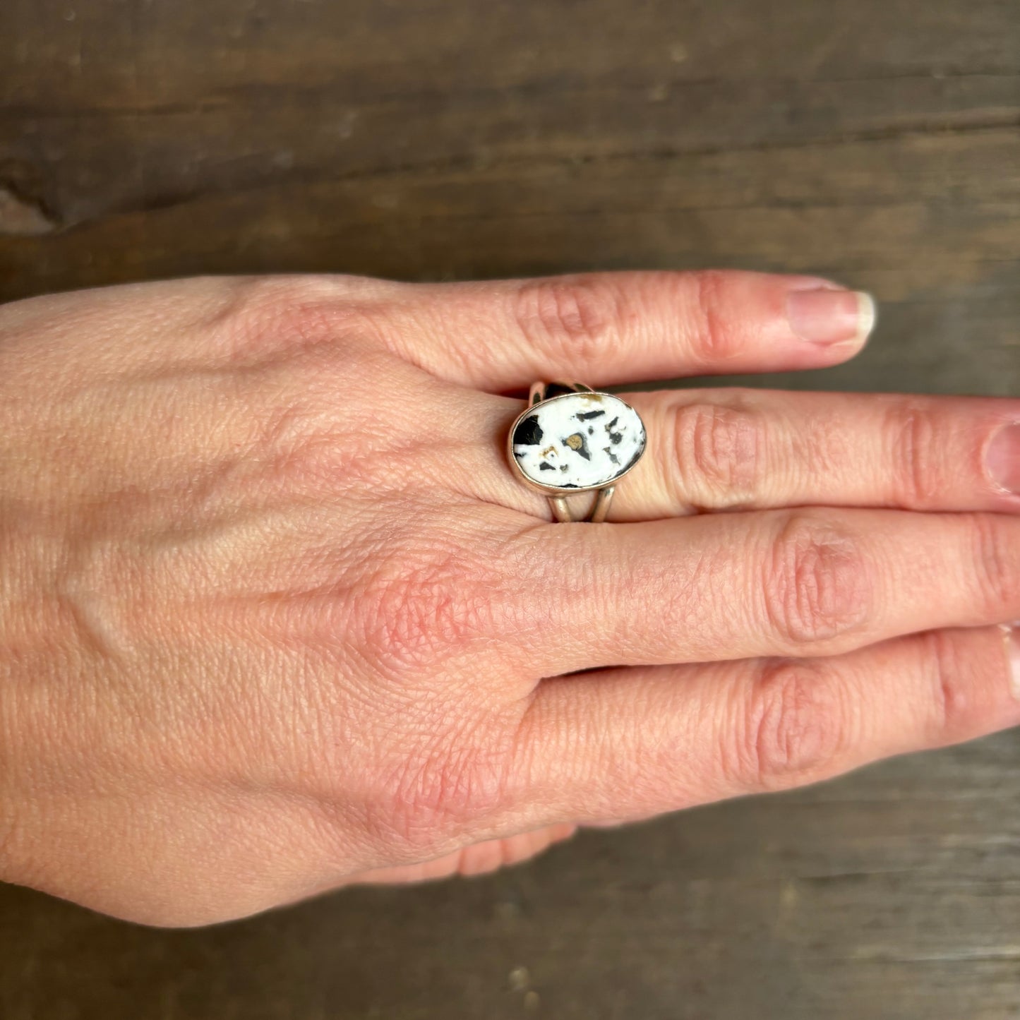 Silver Ring with Speckled Stone