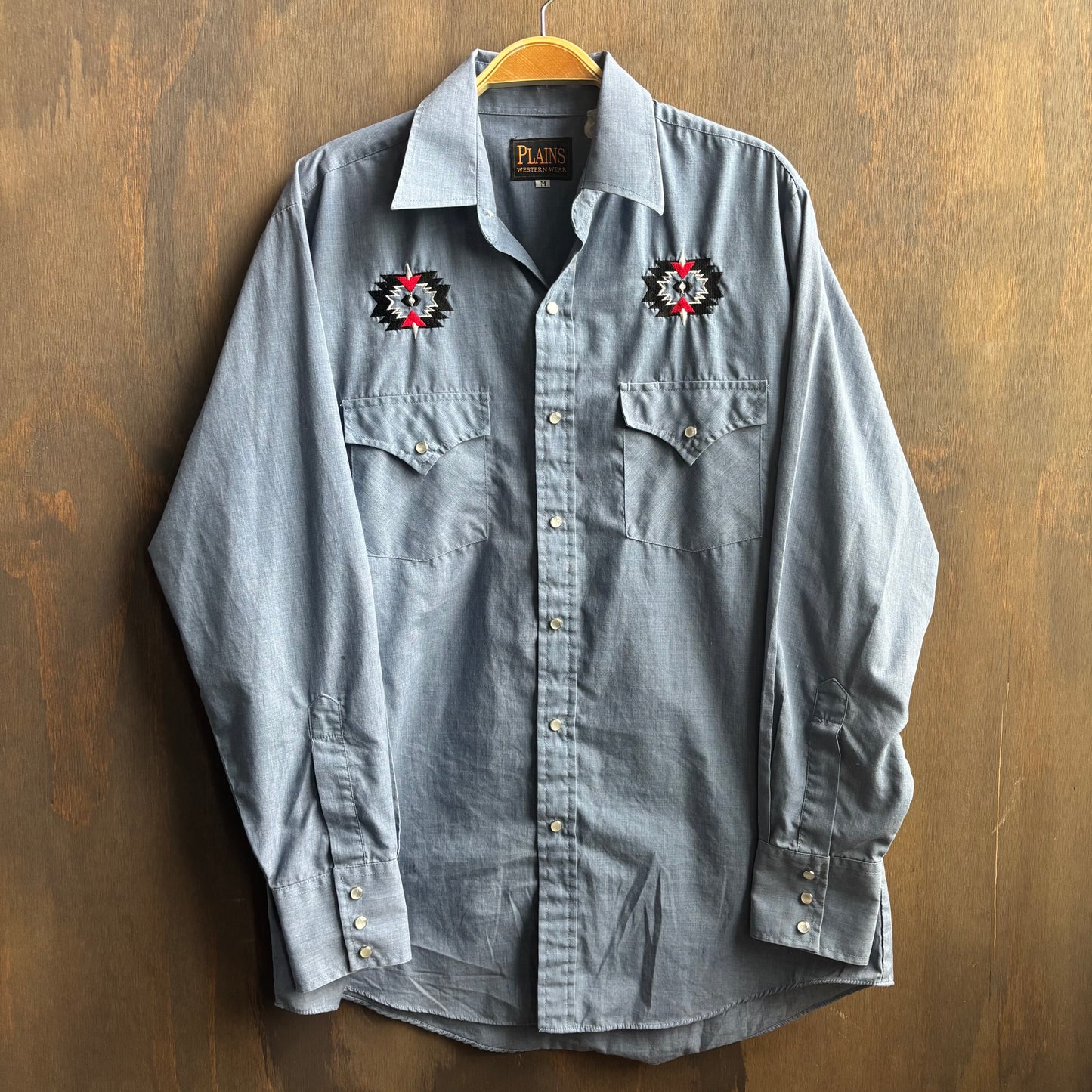 Blue Pearl Snap Button Up with Embroidery