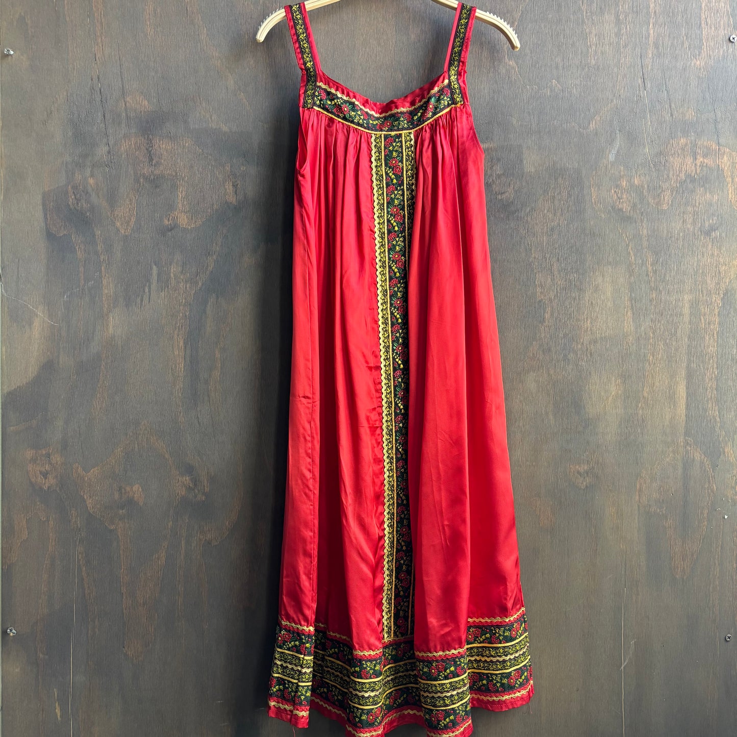Red Sleeveless Dress with Ornate Trim