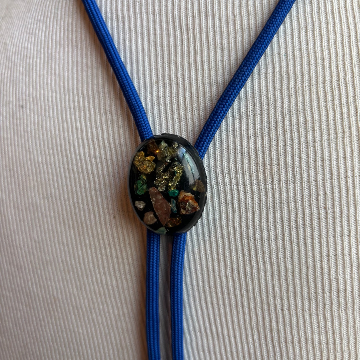Resin Multi-Stone Bolo on Blue Tie