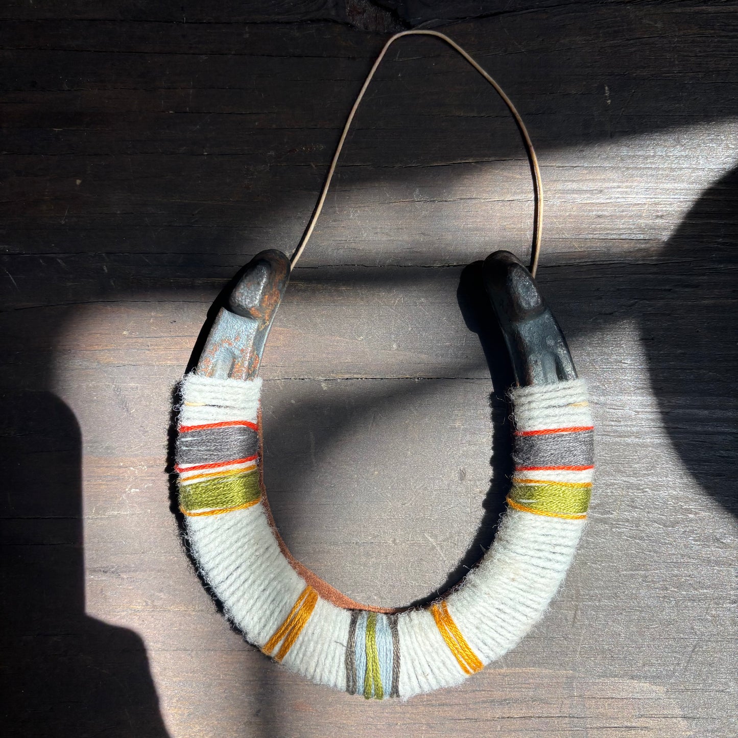 White Thread Wrapped Hanging Horseshoe