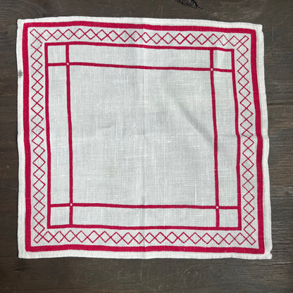 Red and White Linen 3 Napkin Set