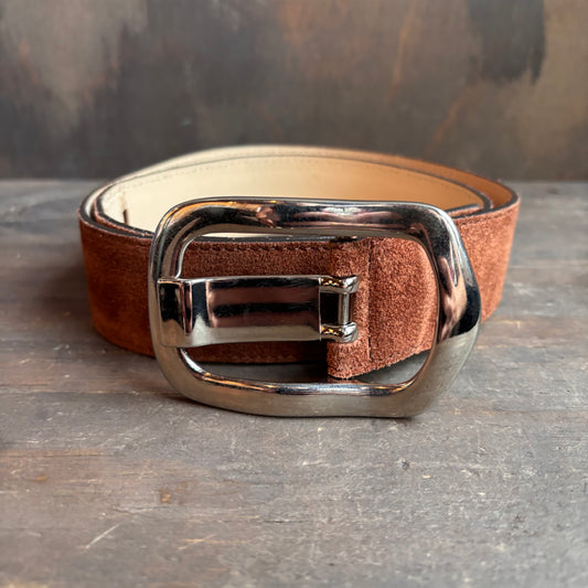 Italian Brown Rough Out Belt with Shiny Buckle