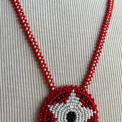 Red Beaded Star Medallion Necklace
