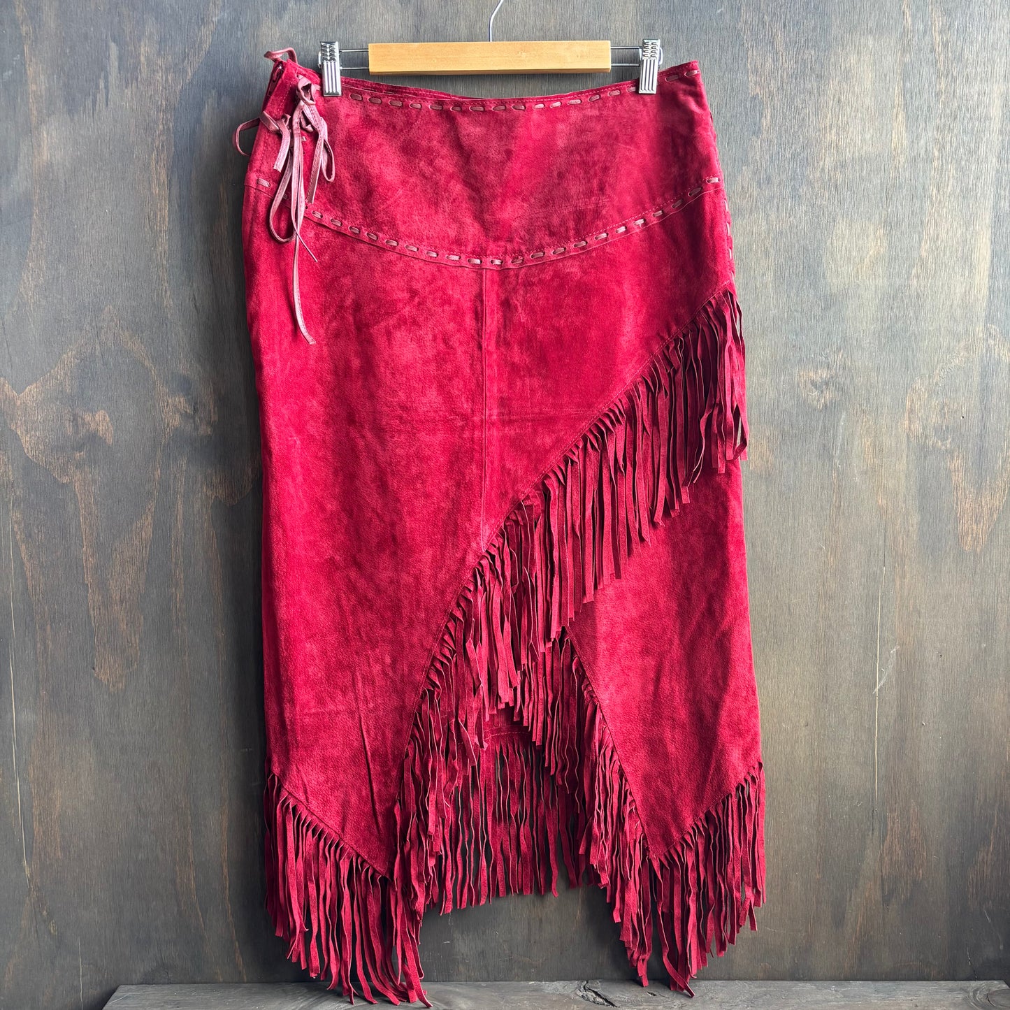 Scully Red Leather Fringed Skirt