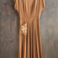 Vintage brown button-back dress with embroidered pocket