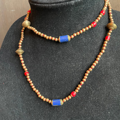 Ostrich moon coral and lapis necklace