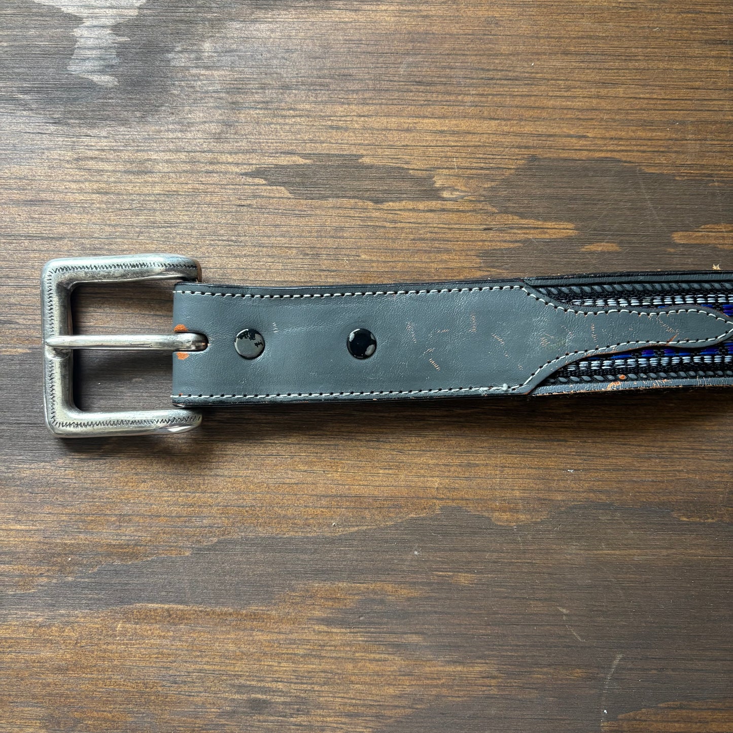 Grey Leather Woven Belt