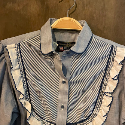 Vintage Panhandle slim ruffle blue button down