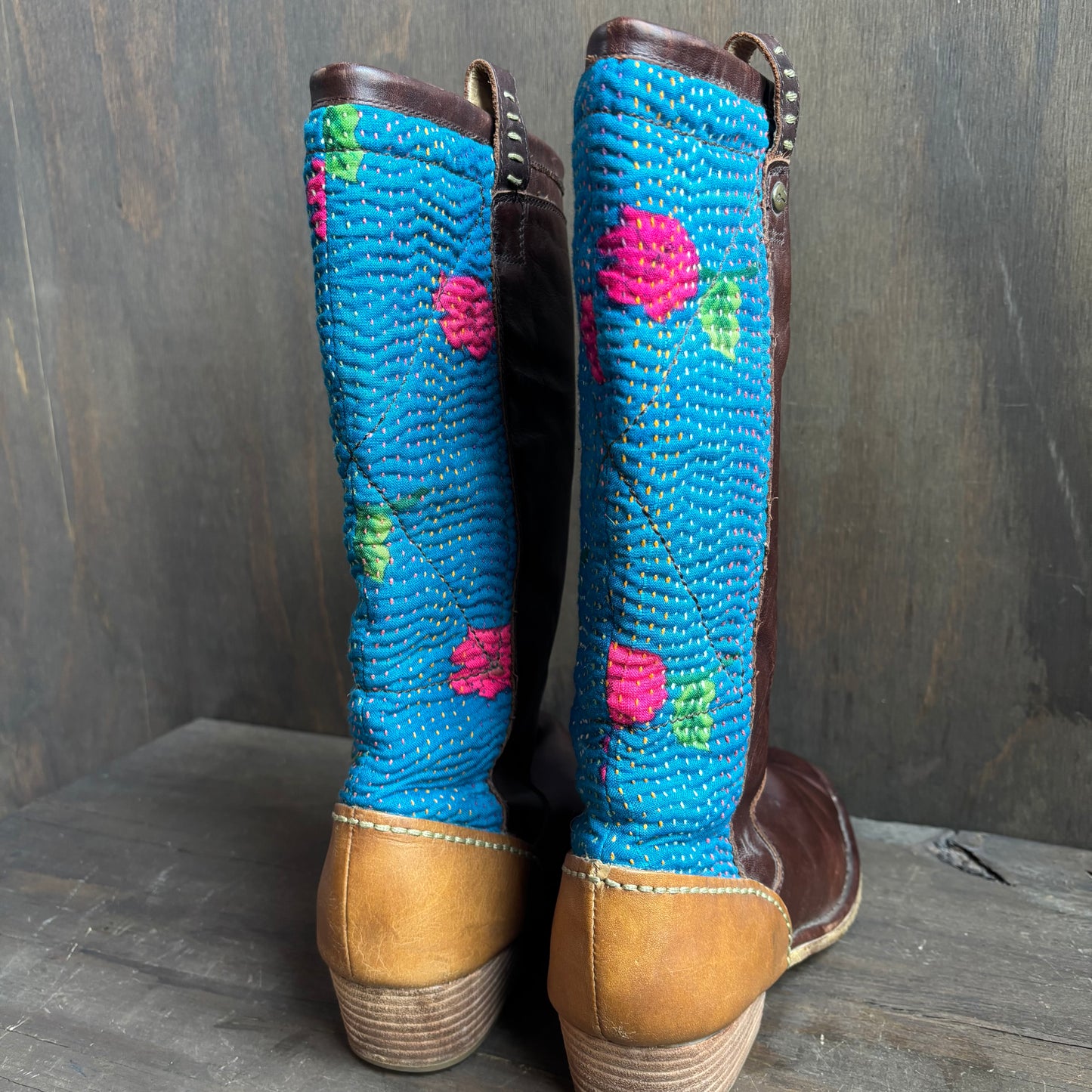 Brown Leather Boots with Quilted Detail