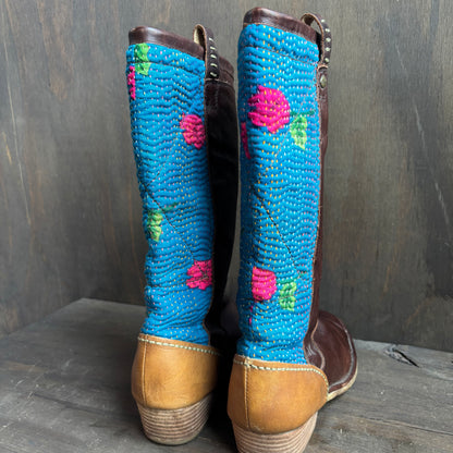 Brown Leather Boots with Quilted Detail