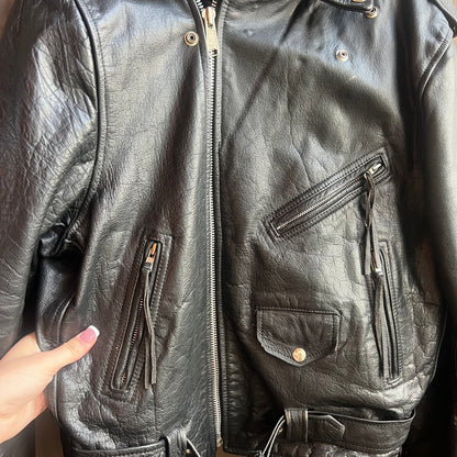 Black Leather Jacket with Silver Buttons and Buckle