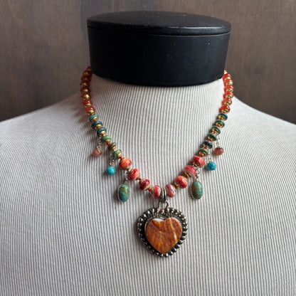 Ostrich Moon Heart Pendant Necklace