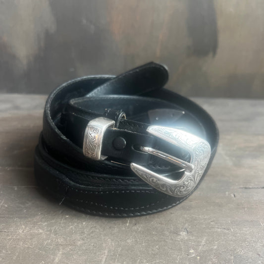 Black Tooled Leather Belt