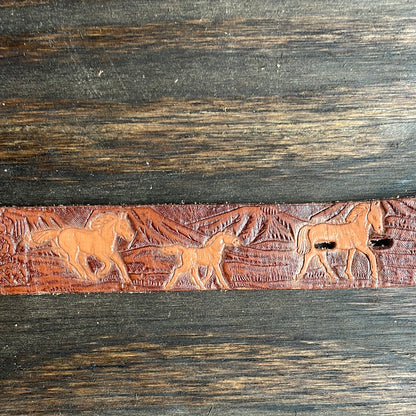 Kid’s Wrangler Brown Leather Tooled Belt with Horses