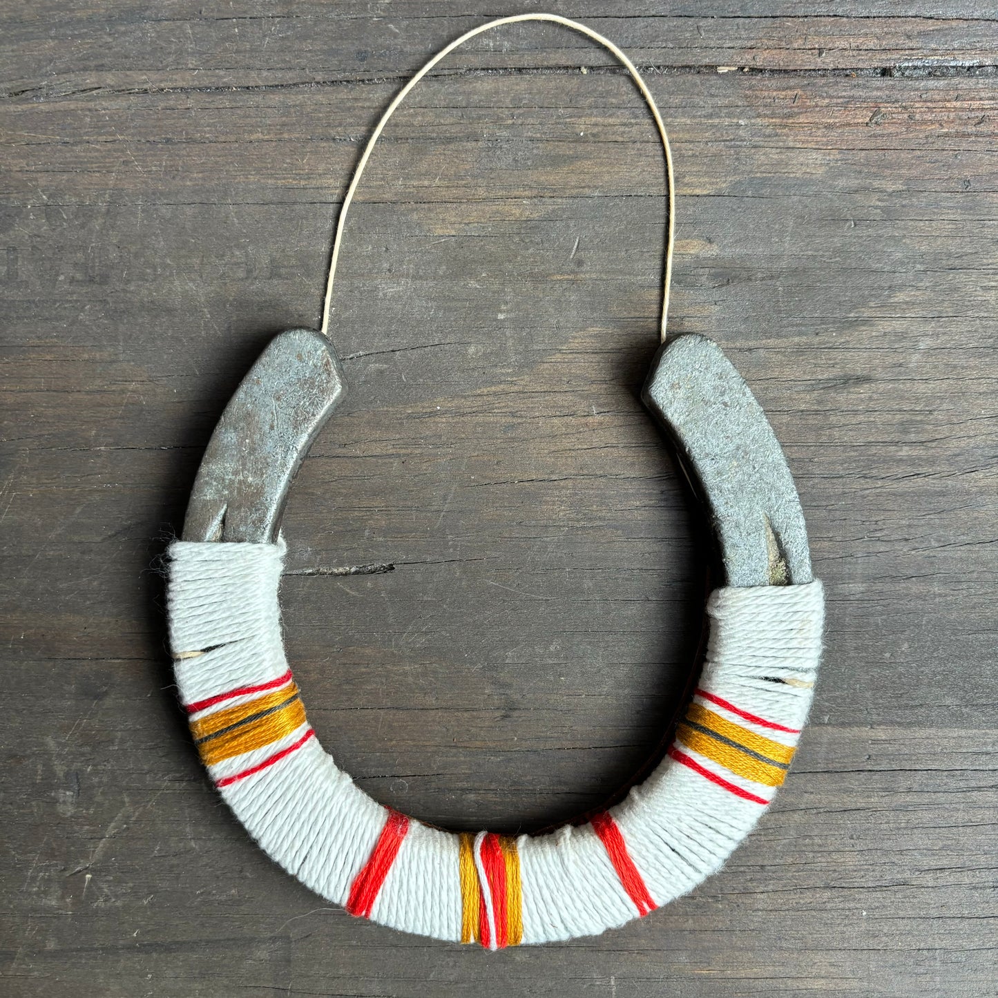 White Thread Wrapped Hanging Horseshoe