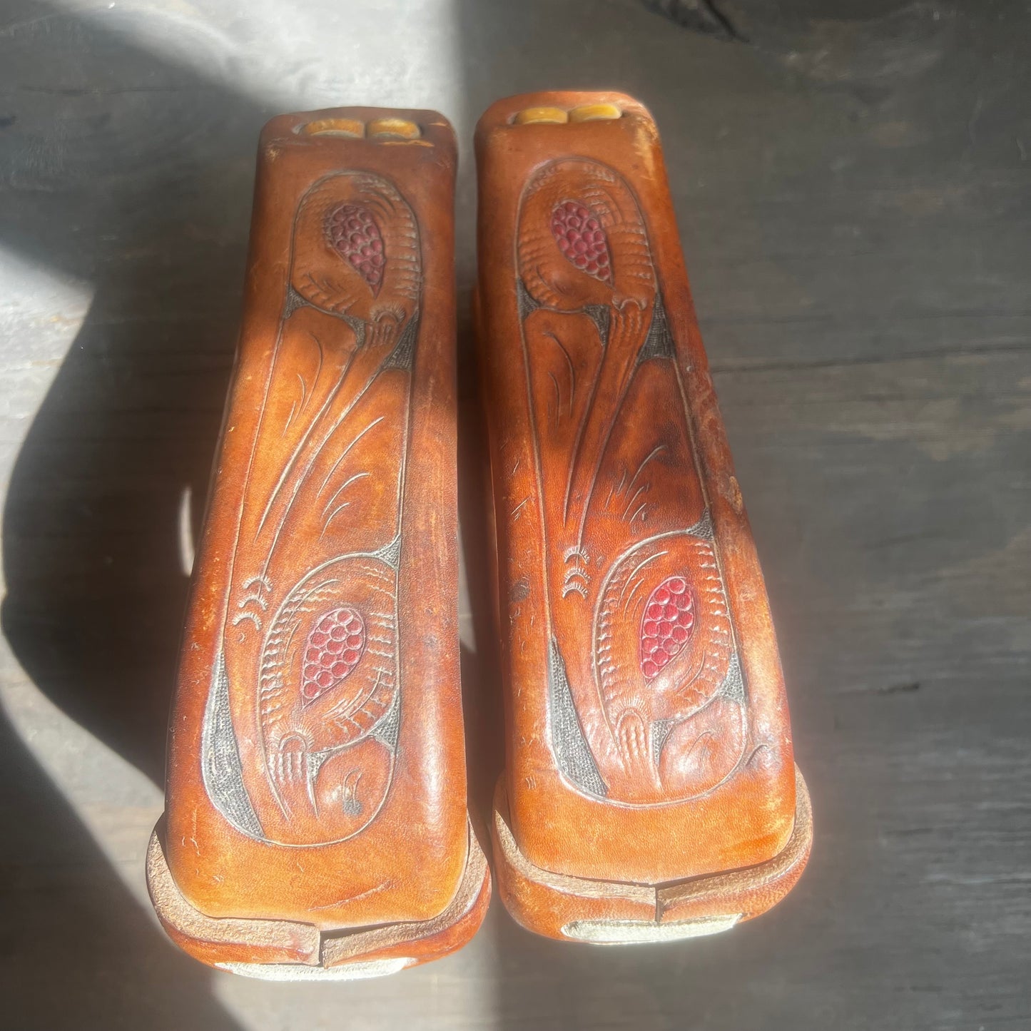 Hand Tooled Leather Stirrup Set