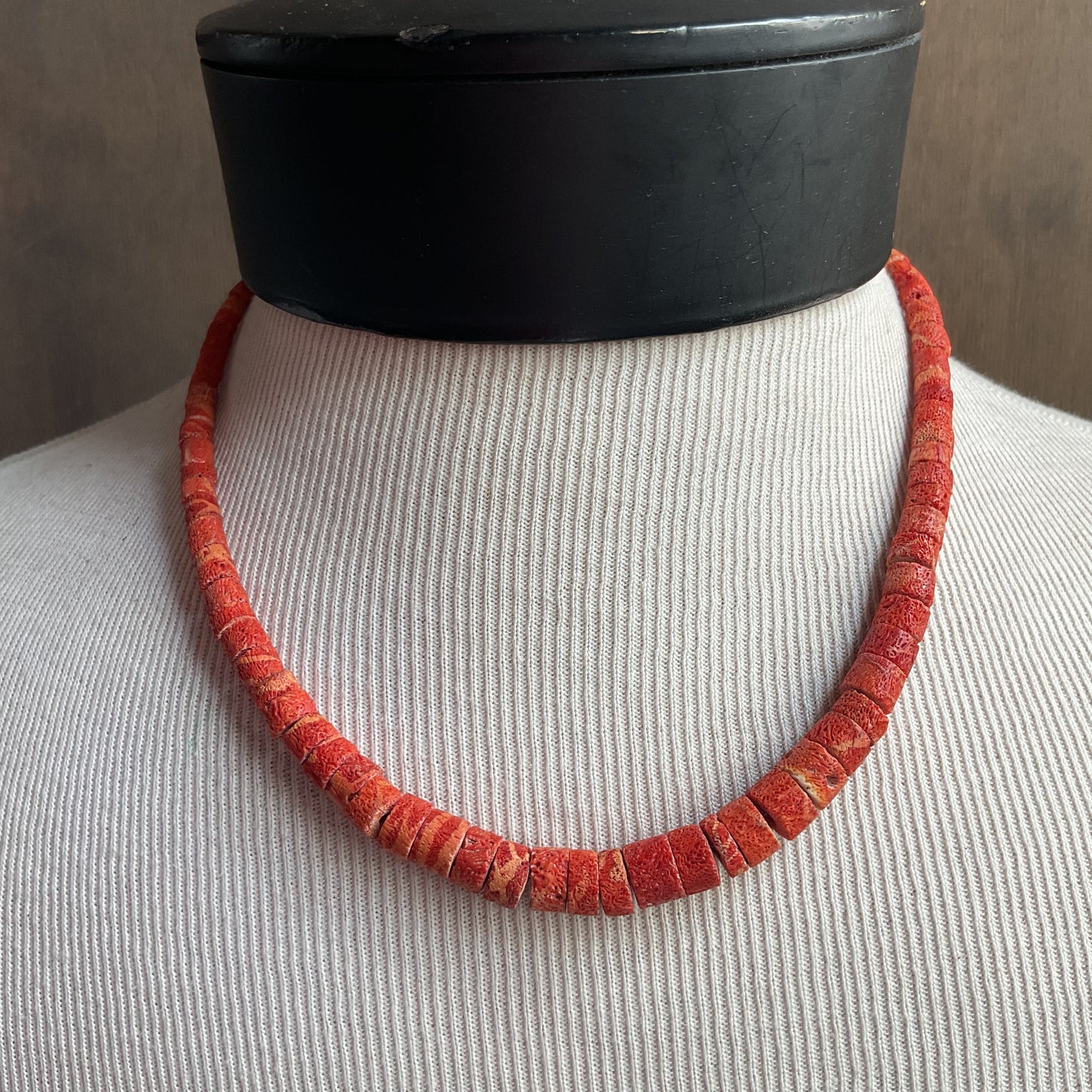 Red Sponge Coral Disc Bead Necklace