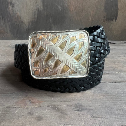 Braided Leather Belt with Silver Buckle
