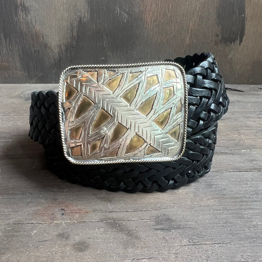Braided Leather Belt with Silver Buckle