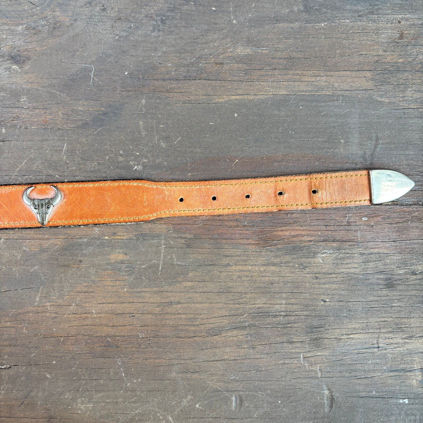 Tan Leather Belt with Animal Studs