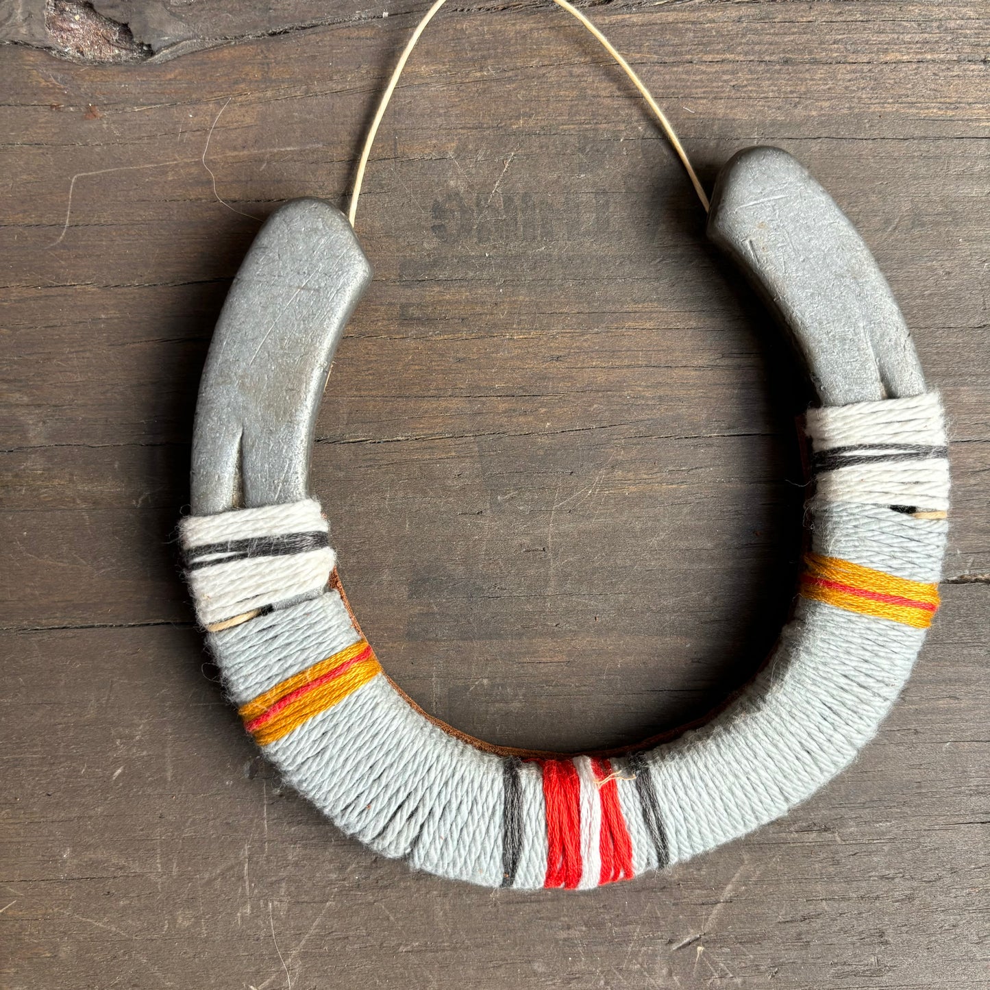 Grey & White Thread Wrapped Hanging Horseshoe