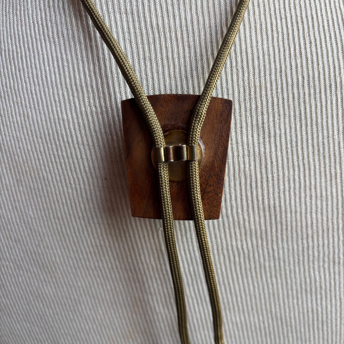 Wood Bolo with Glass Bead on Beige Tie