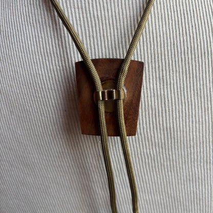 Wood Bolo with Glass Bead on Beige Tie