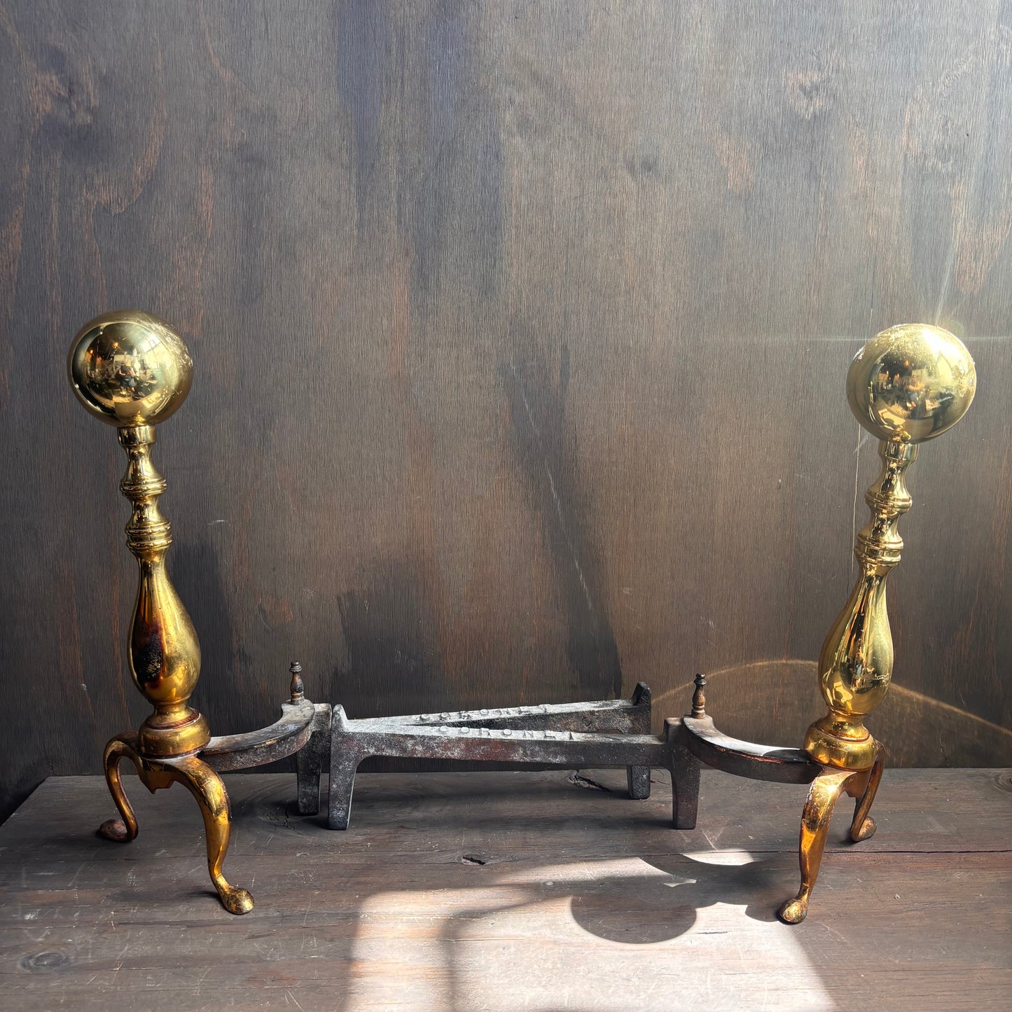 Brass and Cast Iron Coronet Fireplace Andirons (set of 2)