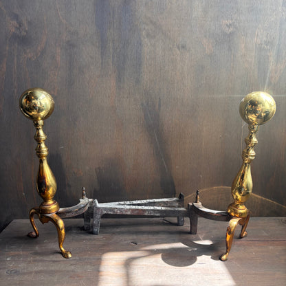 Brass and Cast Iron Coronet Fireplace Andirons (set of 2)