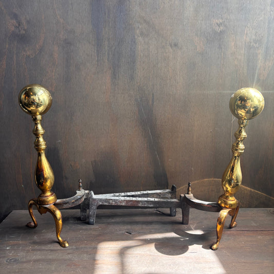 Brass and Cast Iron Coronet Fireplace Andirons (set of 2)