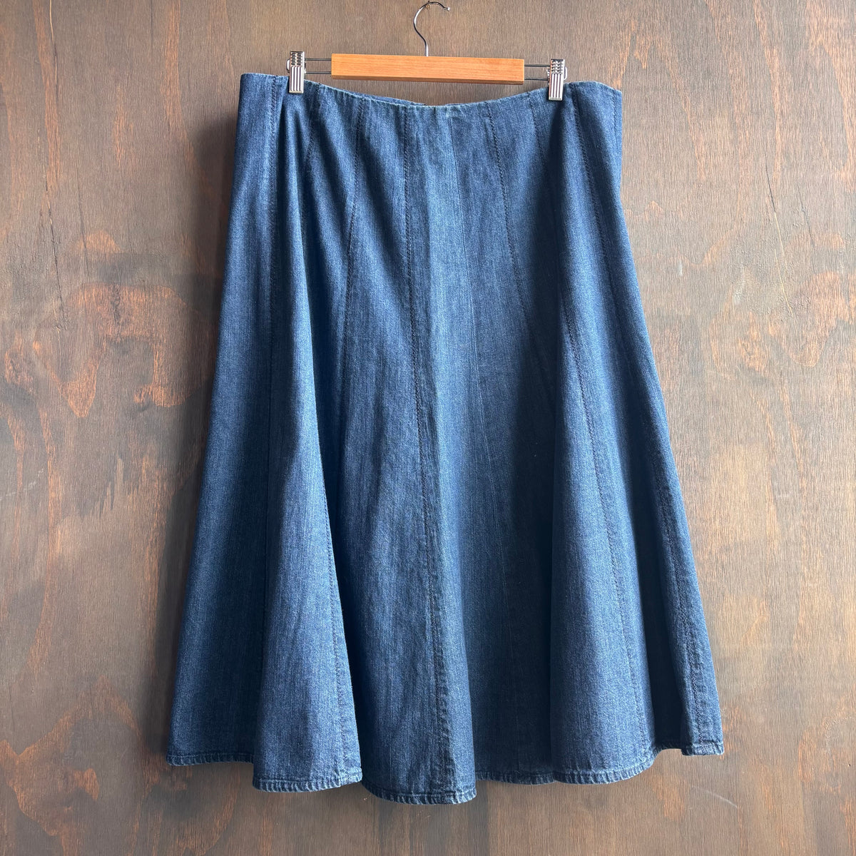 Midi Paneled Denim Skirt