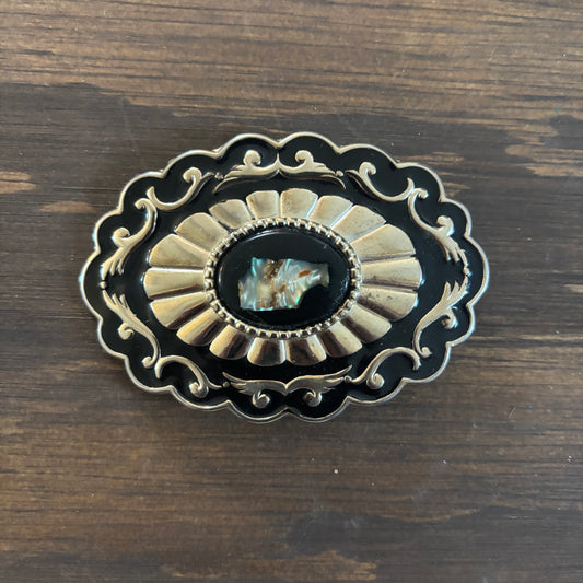 Ornate Black and Gold-Tone Belt Buckle
