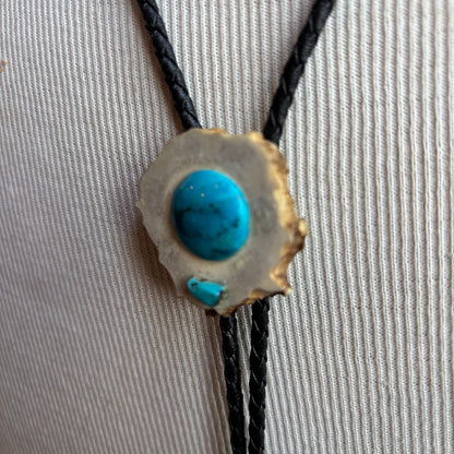Wood and Stone Bolo on Black Tie