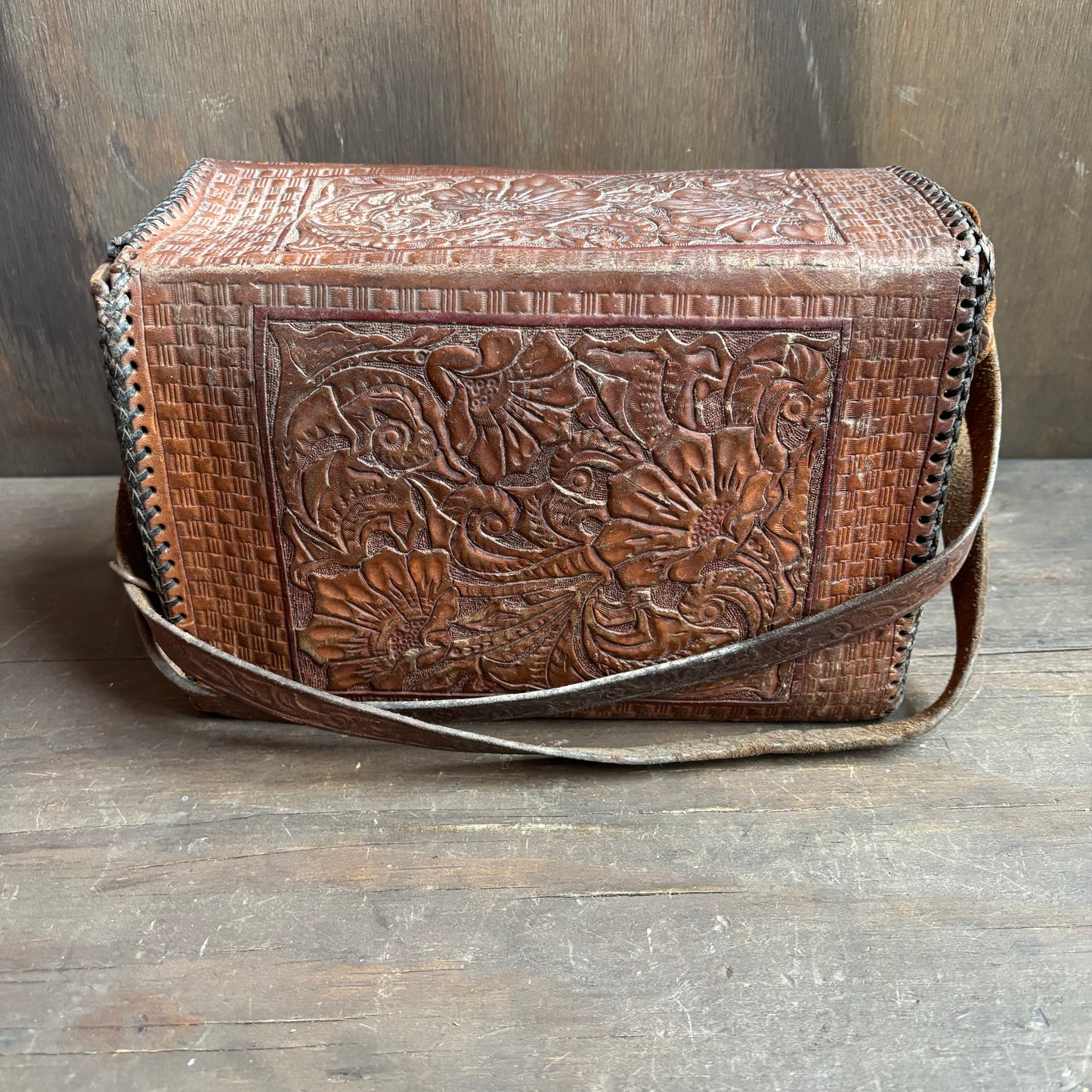 Vintage Tooled Leather Photo Bag