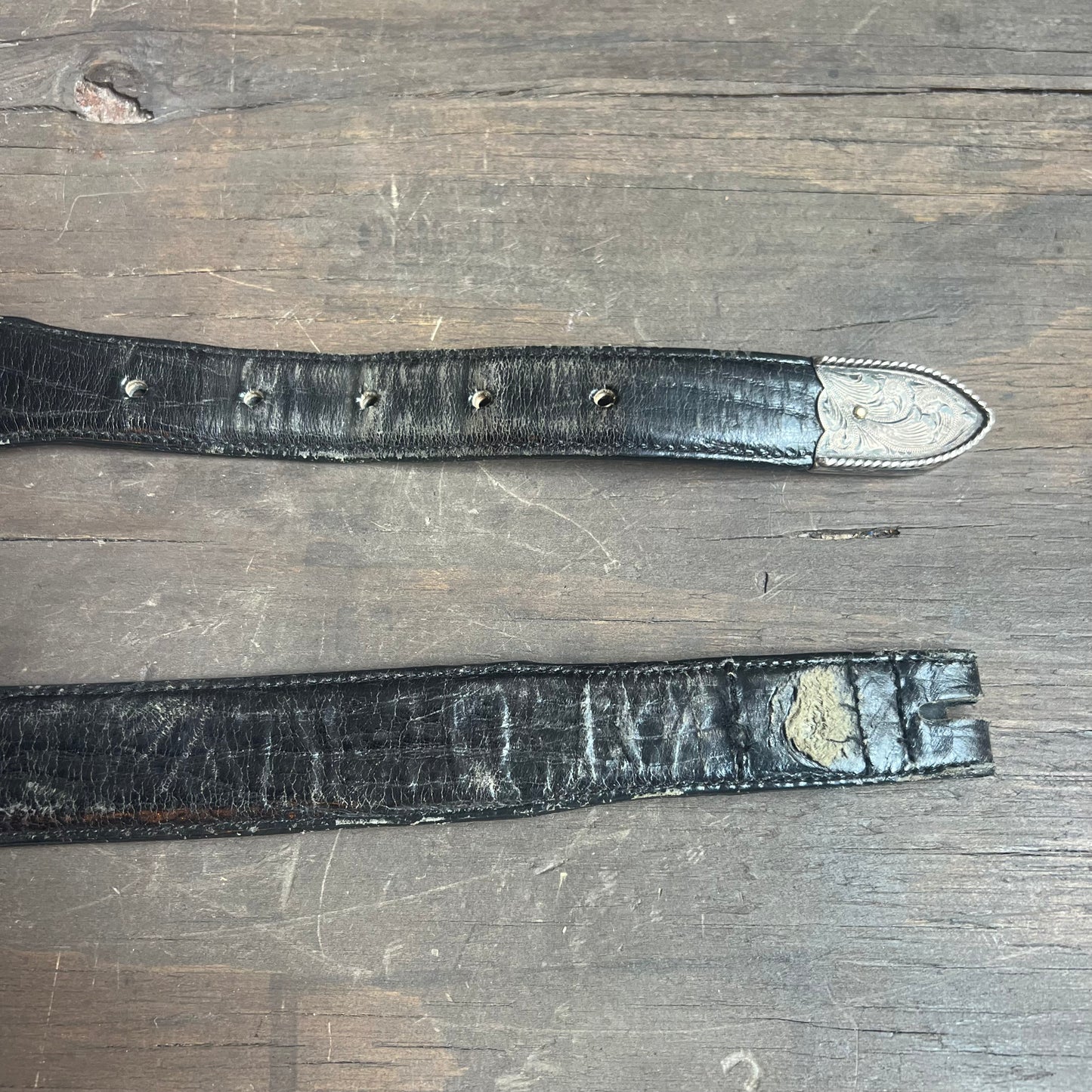 Black Leather Belt with Silver Tip